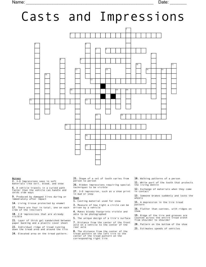 Casts And Impressions Crossword WordMint
