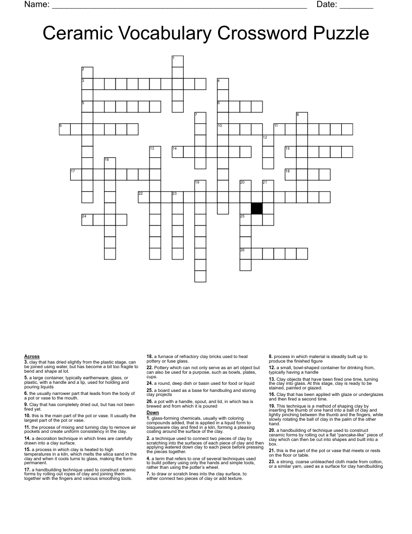 Ceramic Vocabulary Crossword Puzzle WordMint Ceramic Vocabulary Crossword Puzzle WordMint