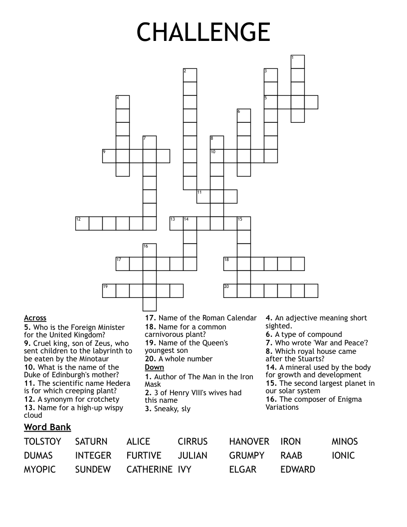CHALLENGE Crossword WordMint