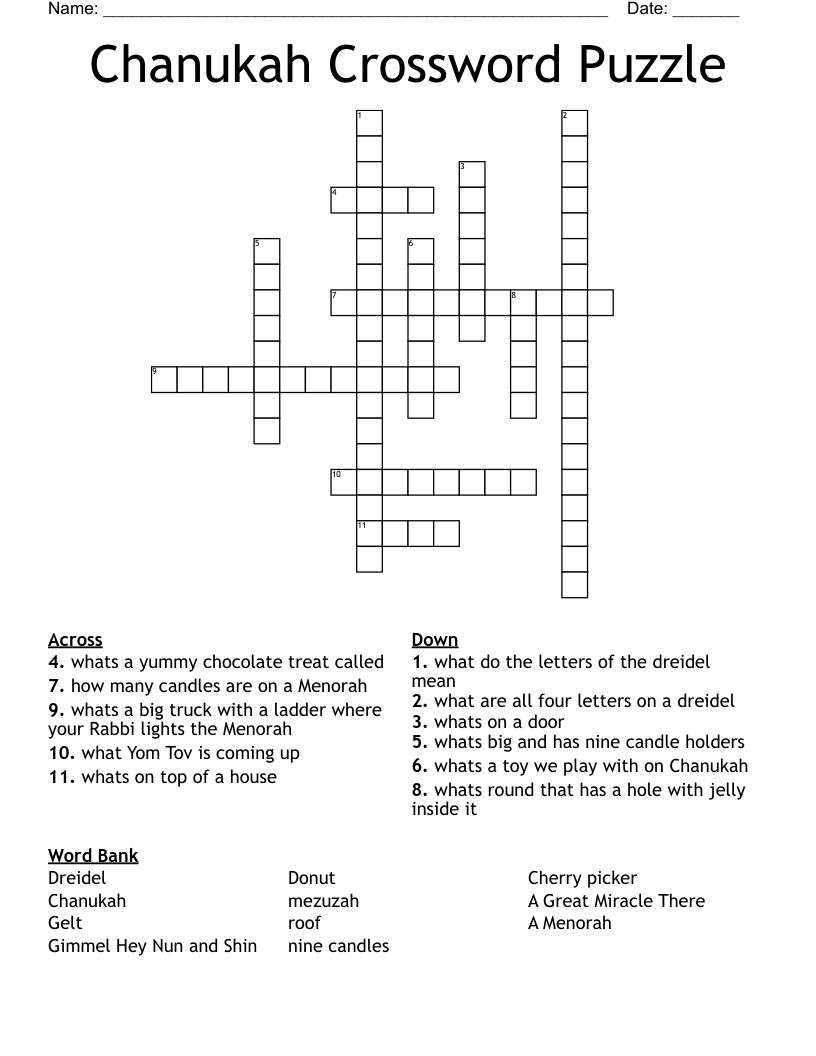 Chanukah Crossword Puzzle WordMint Chanukah Crossword Puzzle WordMint