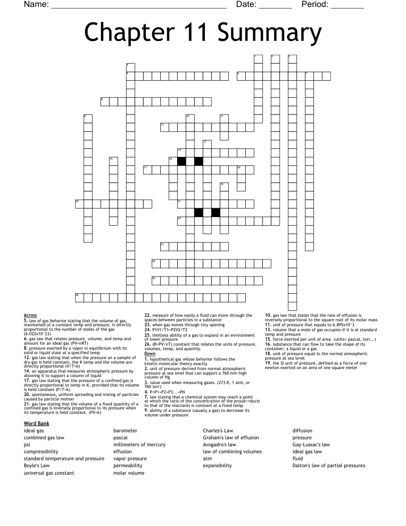 Chapter 11 Summary Crossword WordMint