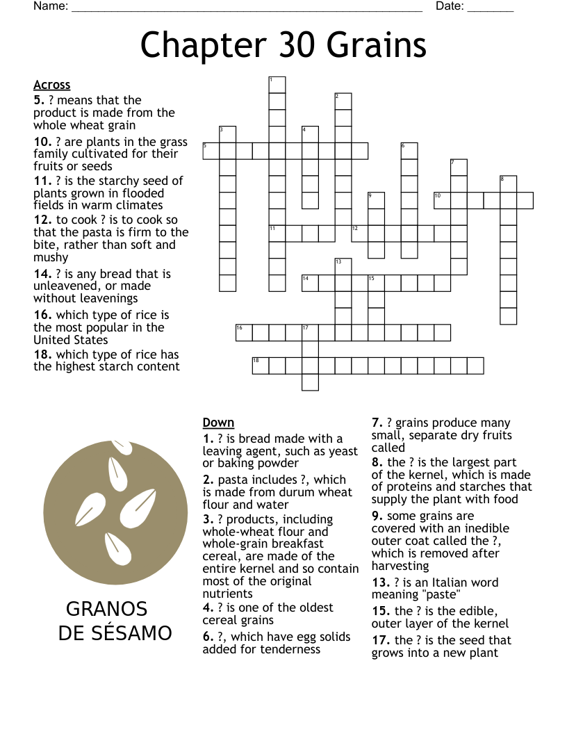 Chapter 30 Grains Crossword WordMint Chapter 30 Grains Crossword WordMint