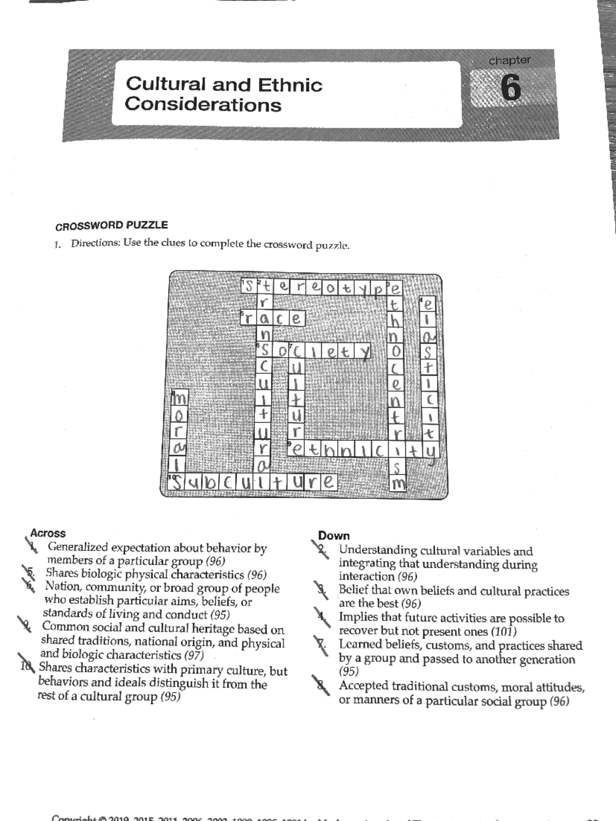Chapter 6 Cultural And Ethnic Considerations Study Guide Crossword Puzzle Studocu