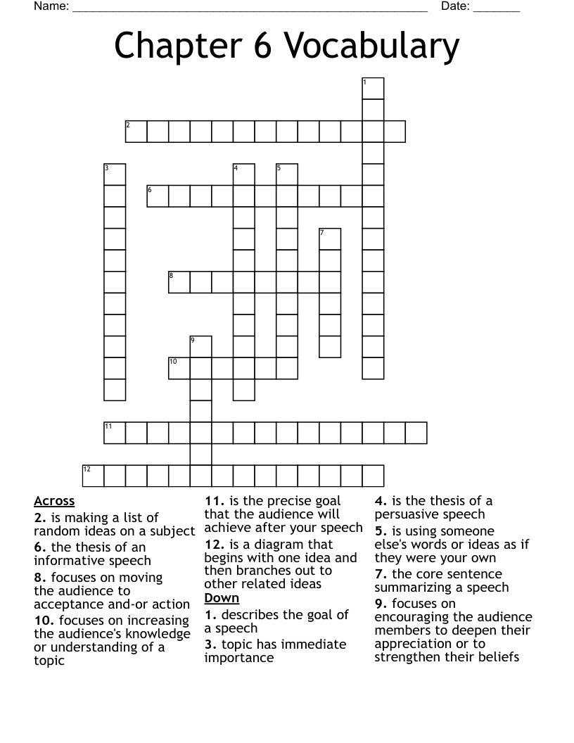 Chapter 6 Vocabulary Crossword WordMint