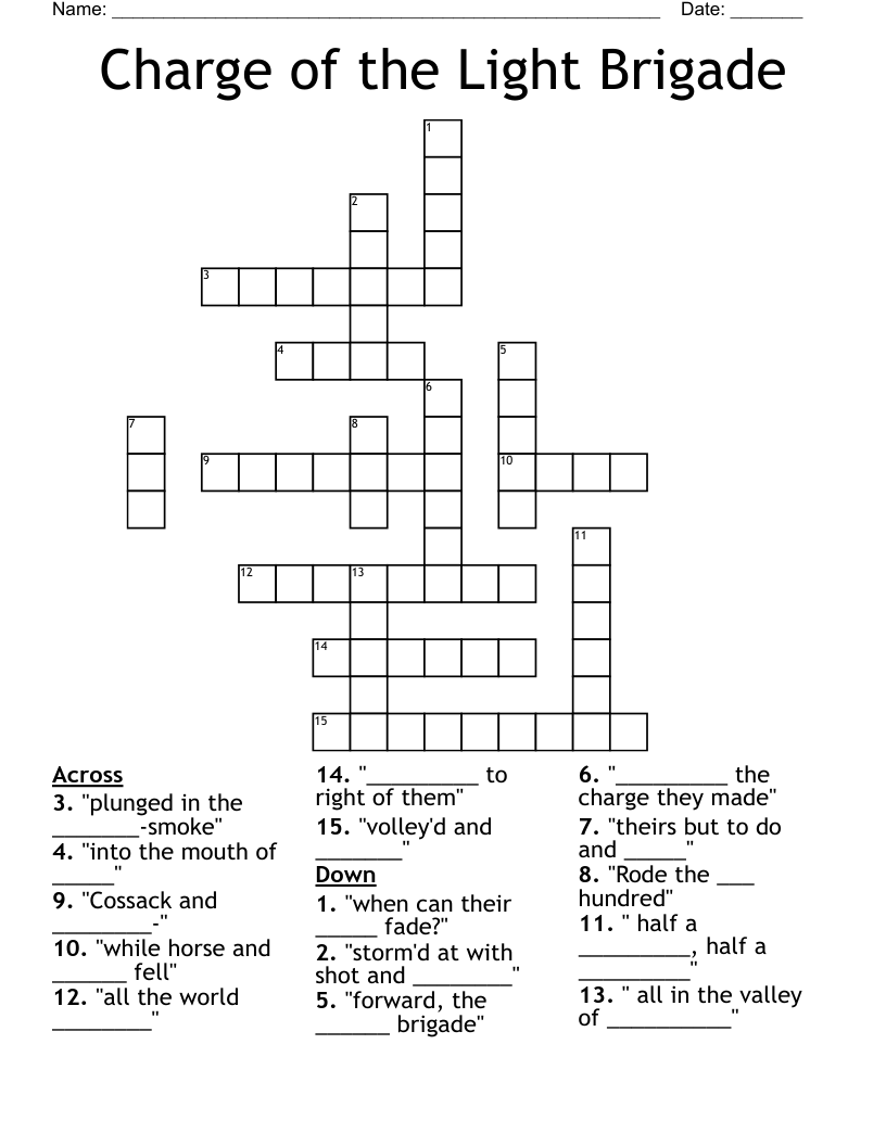 Charge Of The Light Brigade Crossword WordMint Charge Of The Light Brigade Crossword WordMint