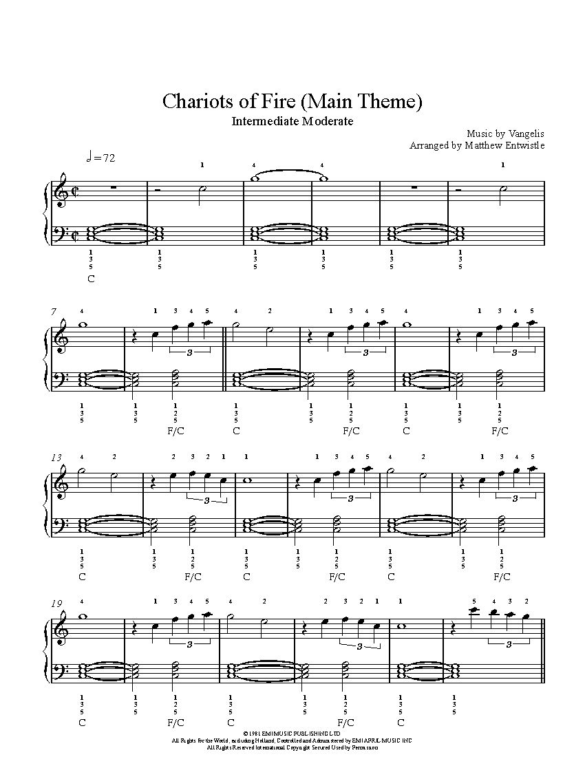 Chariots Of Fire Main Theme By Vangelis Sheet Music Lesson Intermediate Level