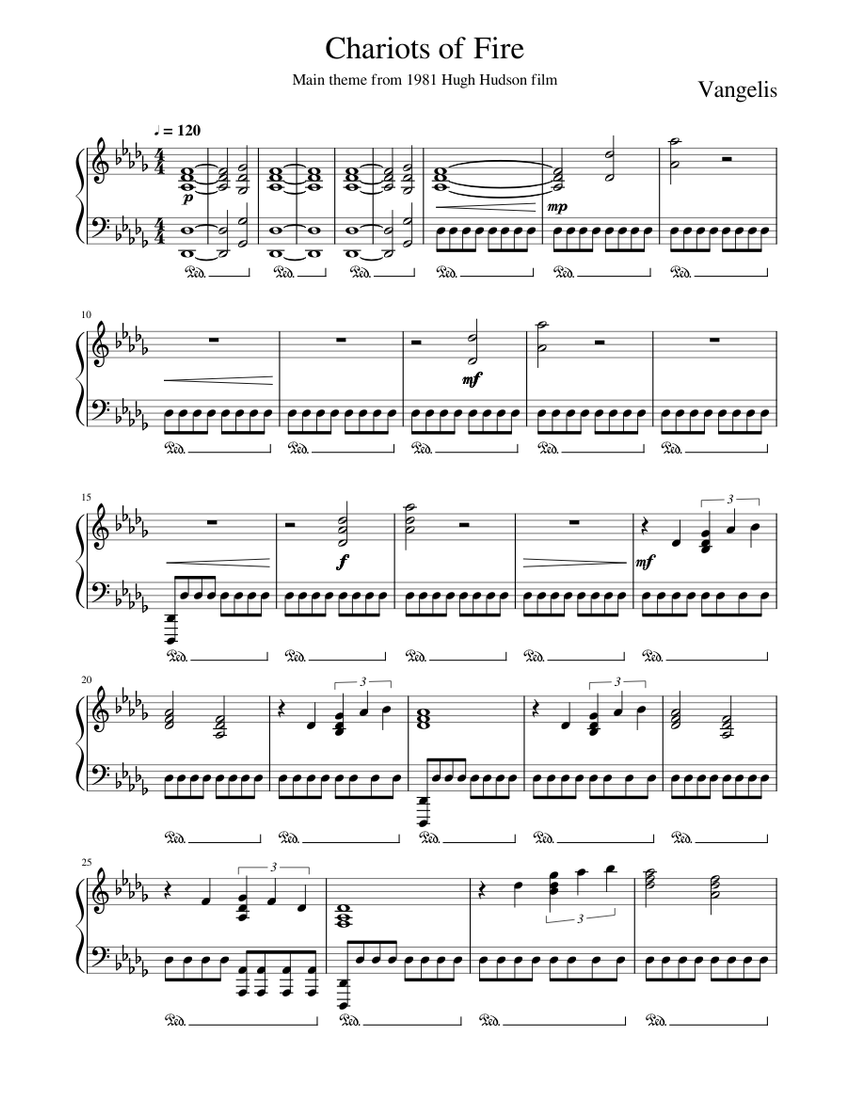 Chariots Of Fire solo Piano Main Theme From 1981 Hugh Hudson Film Sheet Music For Piano Solo Easy MuseScore