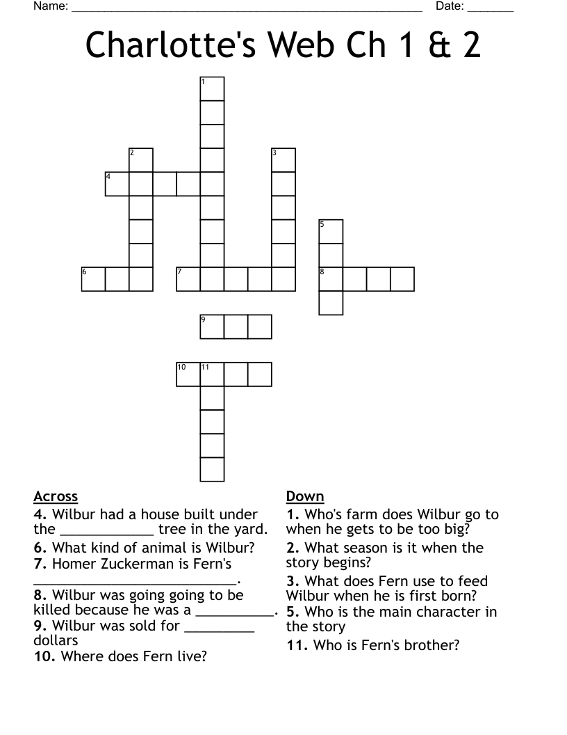 Charlotte s Web Ch 1 2 Crossword WordMint