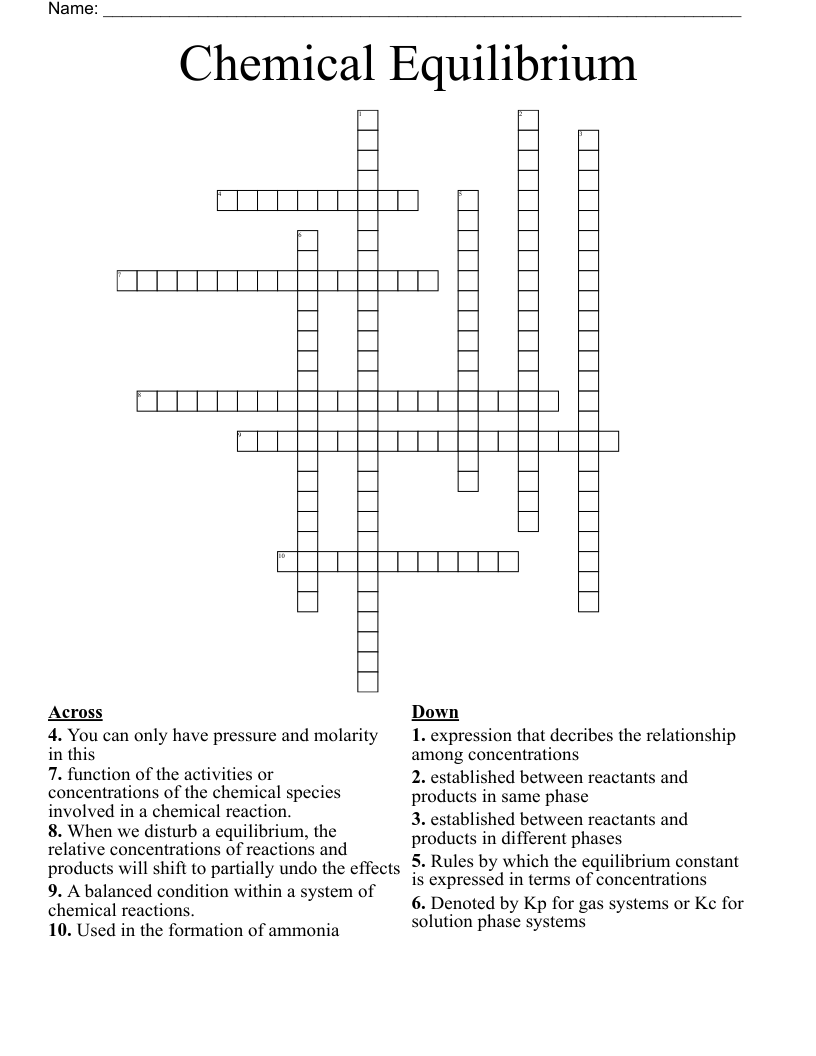 Chemical Equilibrium Crossword WordMint
