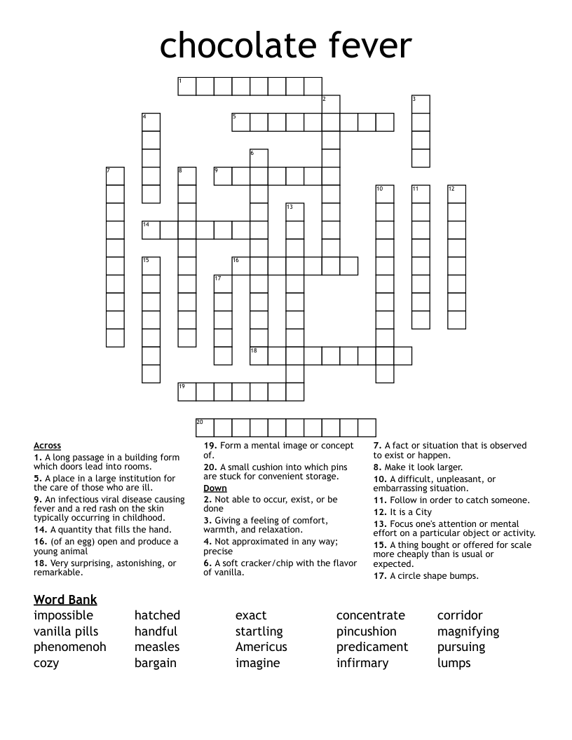 Chocolate Fever Crossword WordMint Chocolate Fever Crossword WordMint