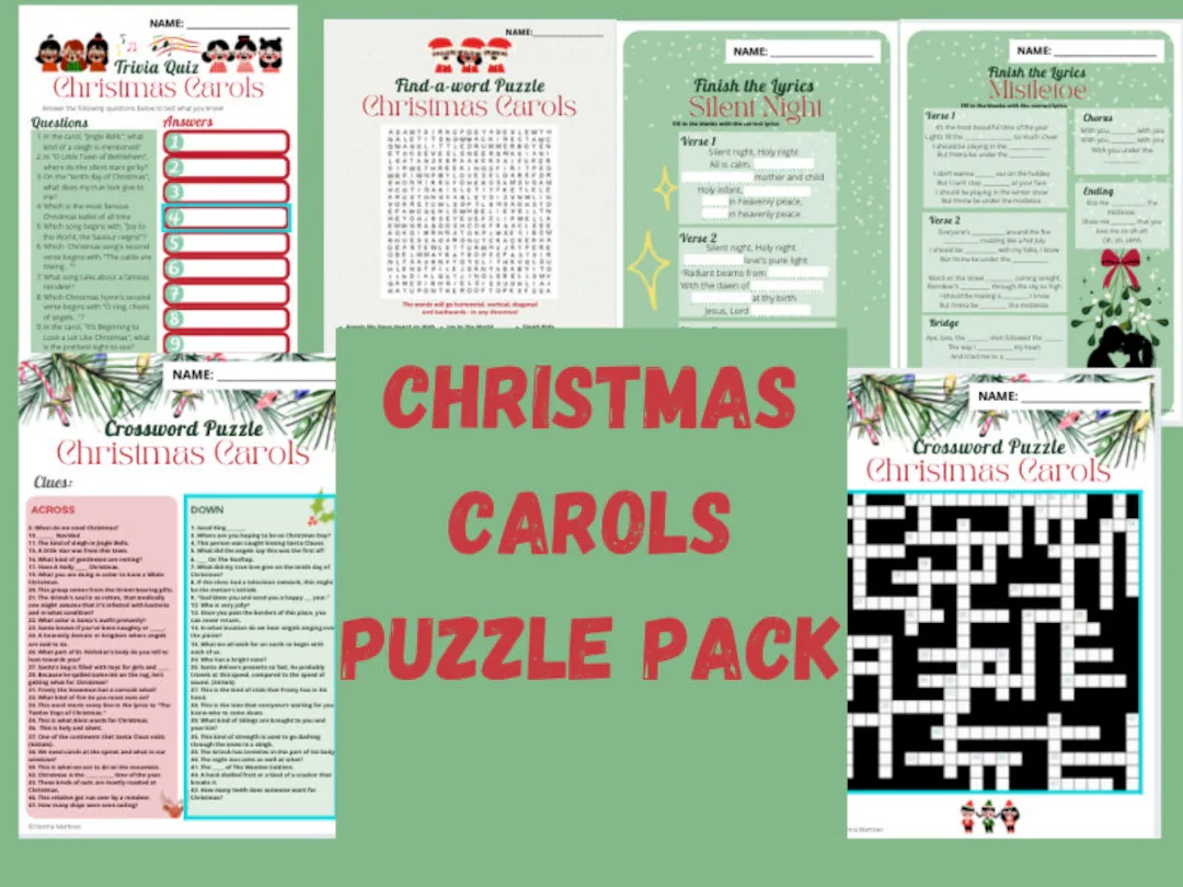 Christmas Carol Puzzles Activity Pack 4 Etsy Christmas Carol Puzzles Activity Pack 4 Etsy