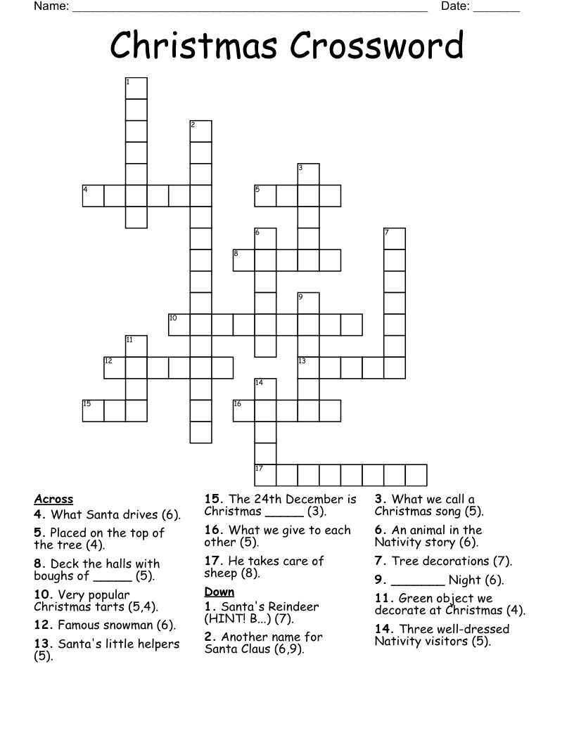 Christmas Crossword WordMint Christmas Crossword WordMint