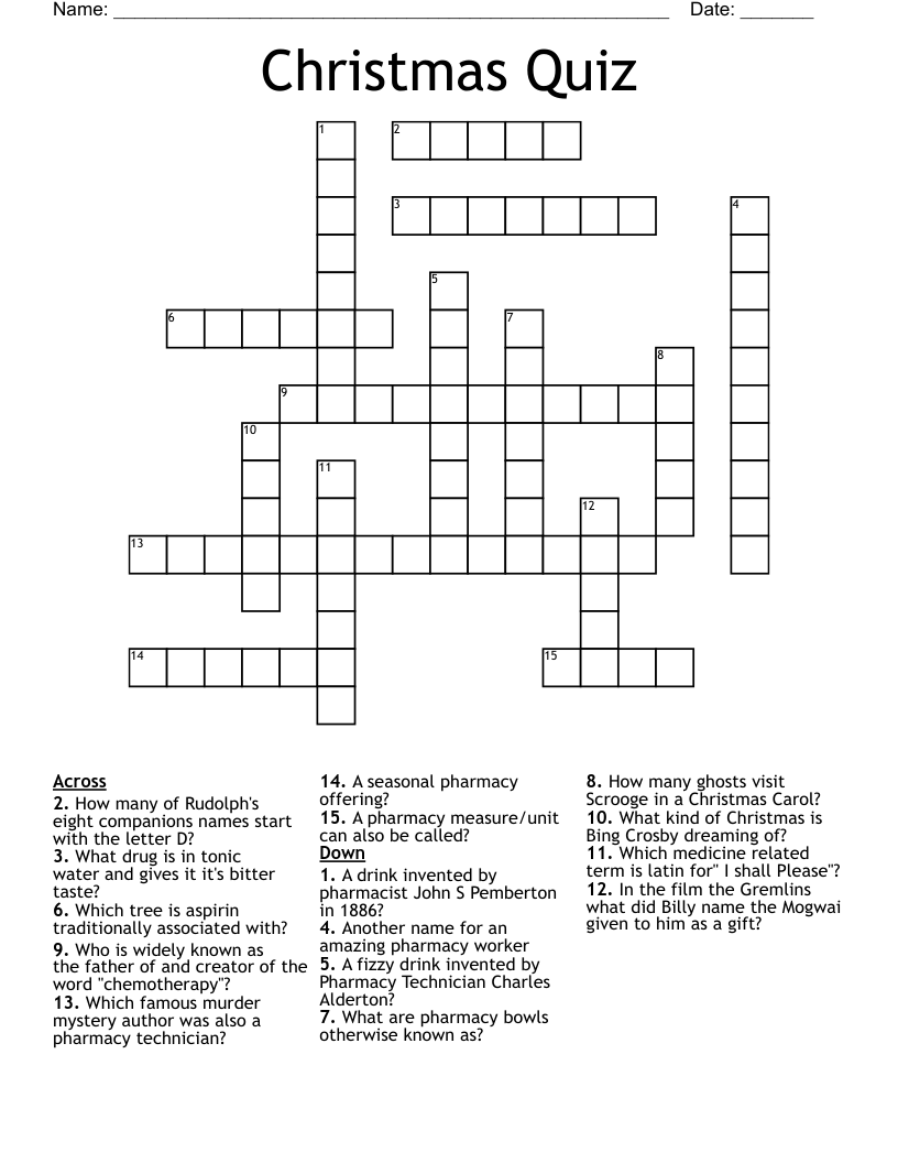 Christmas Quiz Crossword WordMint