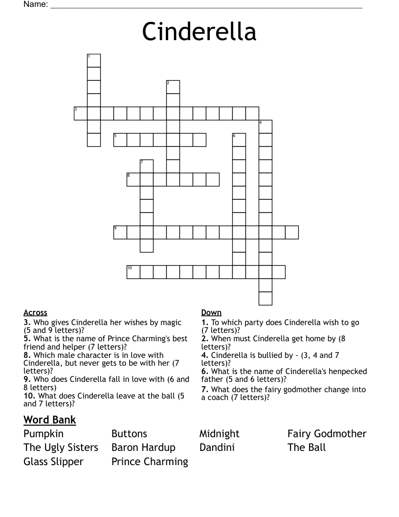 Cinderella Crossword WordMint Cinderella Crossword WordMint