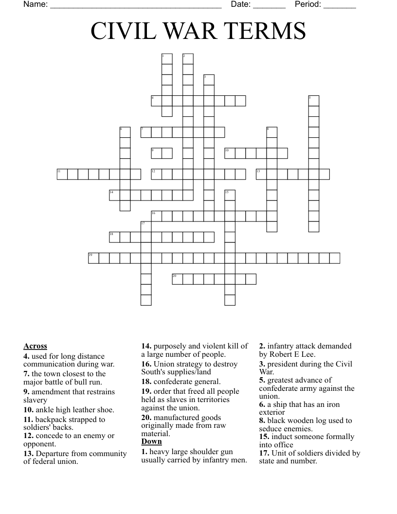 CIVIL WAR TERMS Crossword WordMint