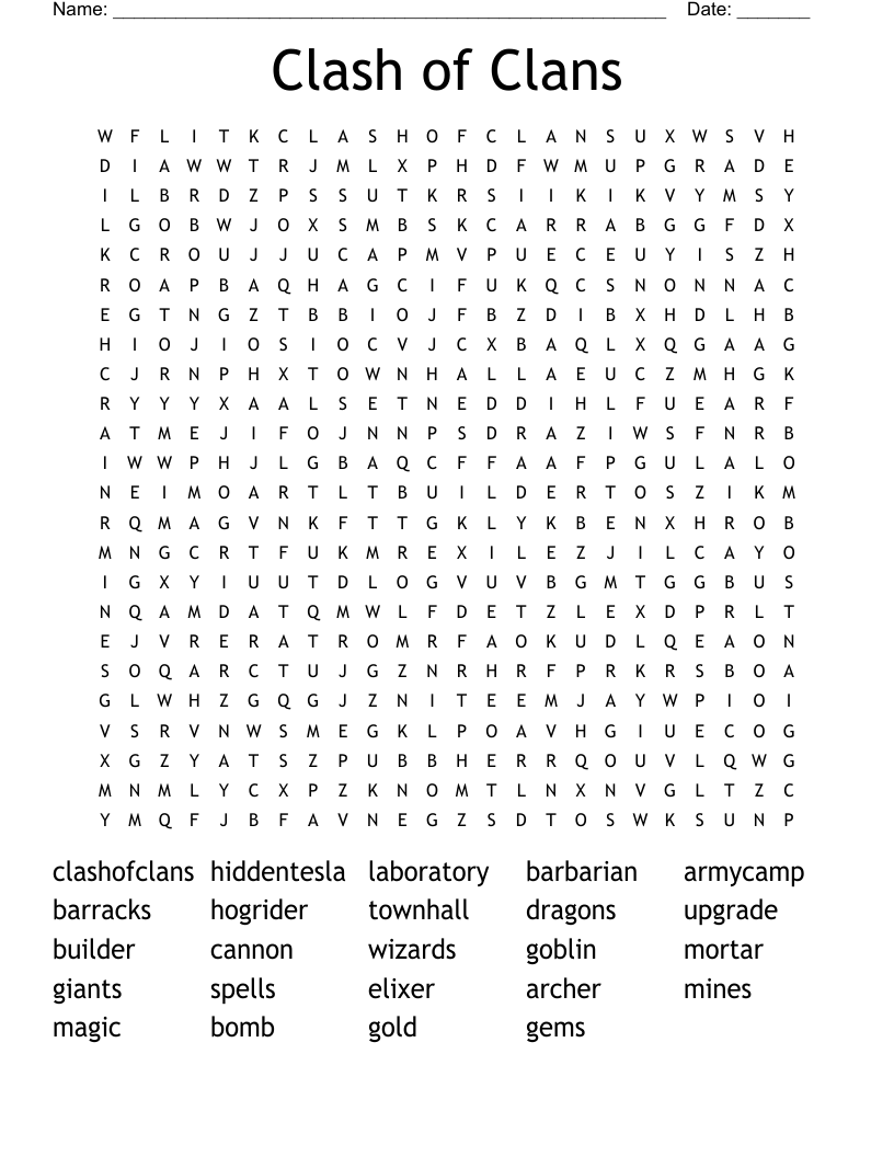 Clash Of Clans Crossword WordMint