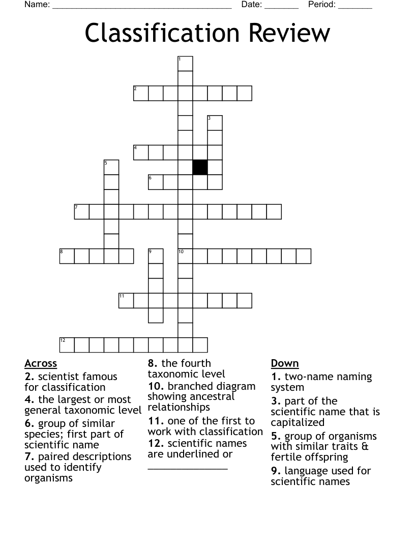 Classification Review Crossword WordMint