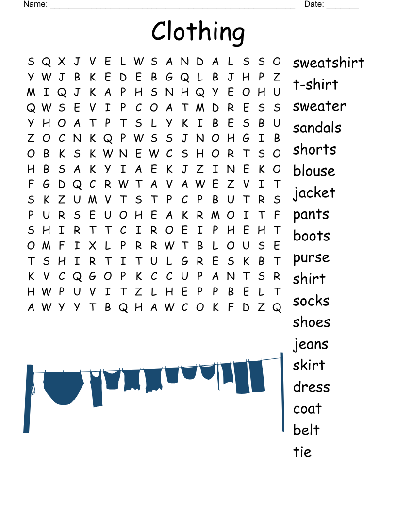 Clothes Crossword WordMint
