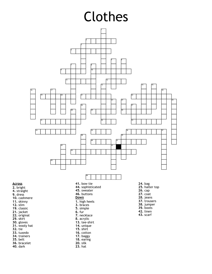 Clothes Crossword WordMint