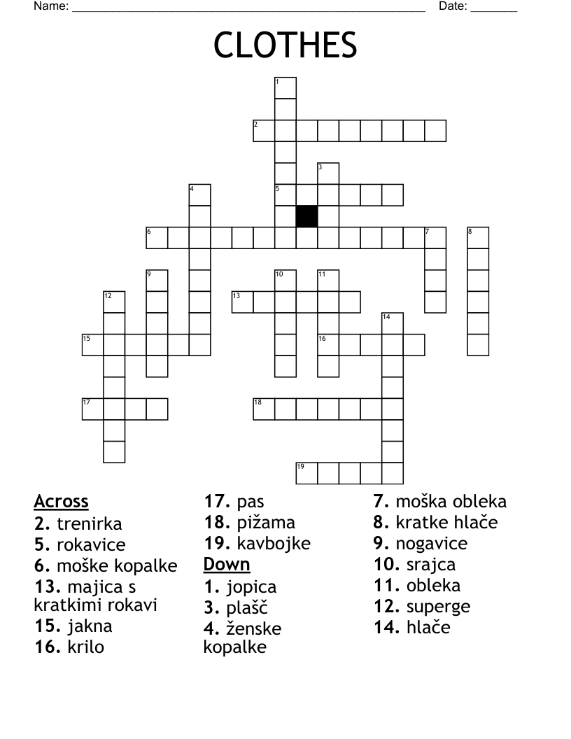 CLOTHES Crossword WordMint