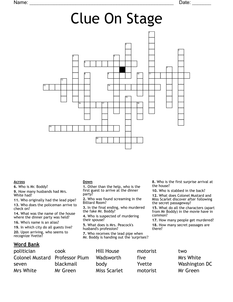 Clue On Stage Crossword WordMint