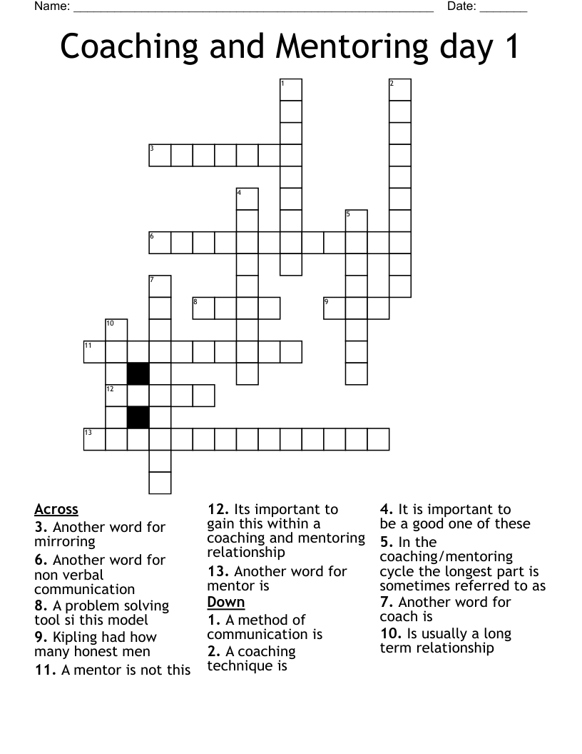 Coaching And Mentoring Day 1 Crossword WordMint Coaching And Mentoring Day 1 Crossword WordMint