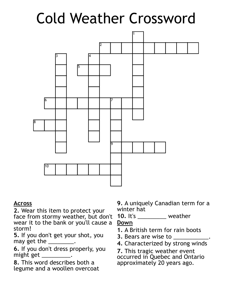Cold Weather Crossword WordMint