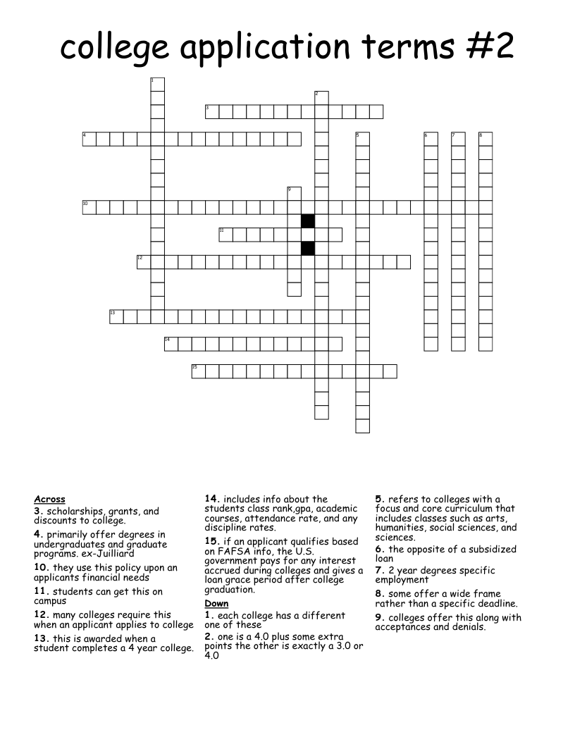 College Application Terms 2 Crossword WordMint