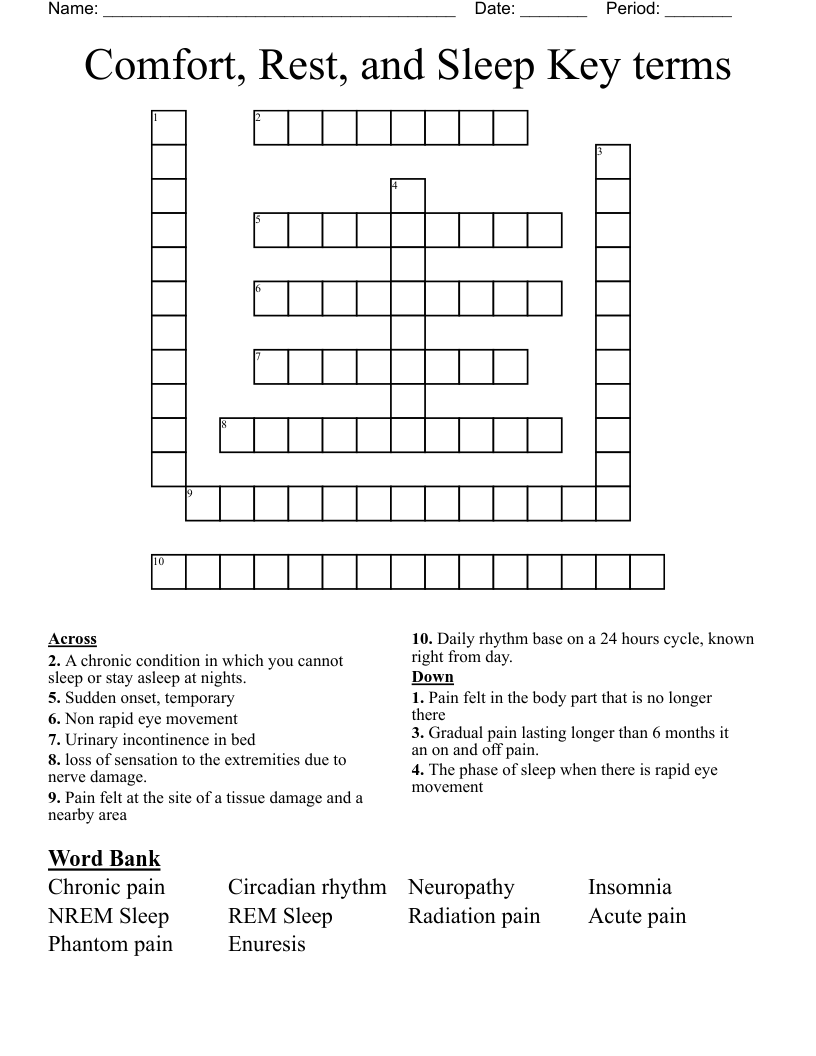 Comfort Rest And Sleep Key Terms Crossword WordMint Comfort Rest And Sleep Key Terms Crossword WordMint