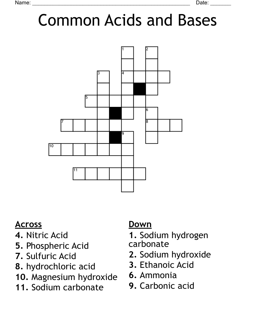 Common Acids And Bases Crossword WordMint Common Acids And Bases Crossword WordMint