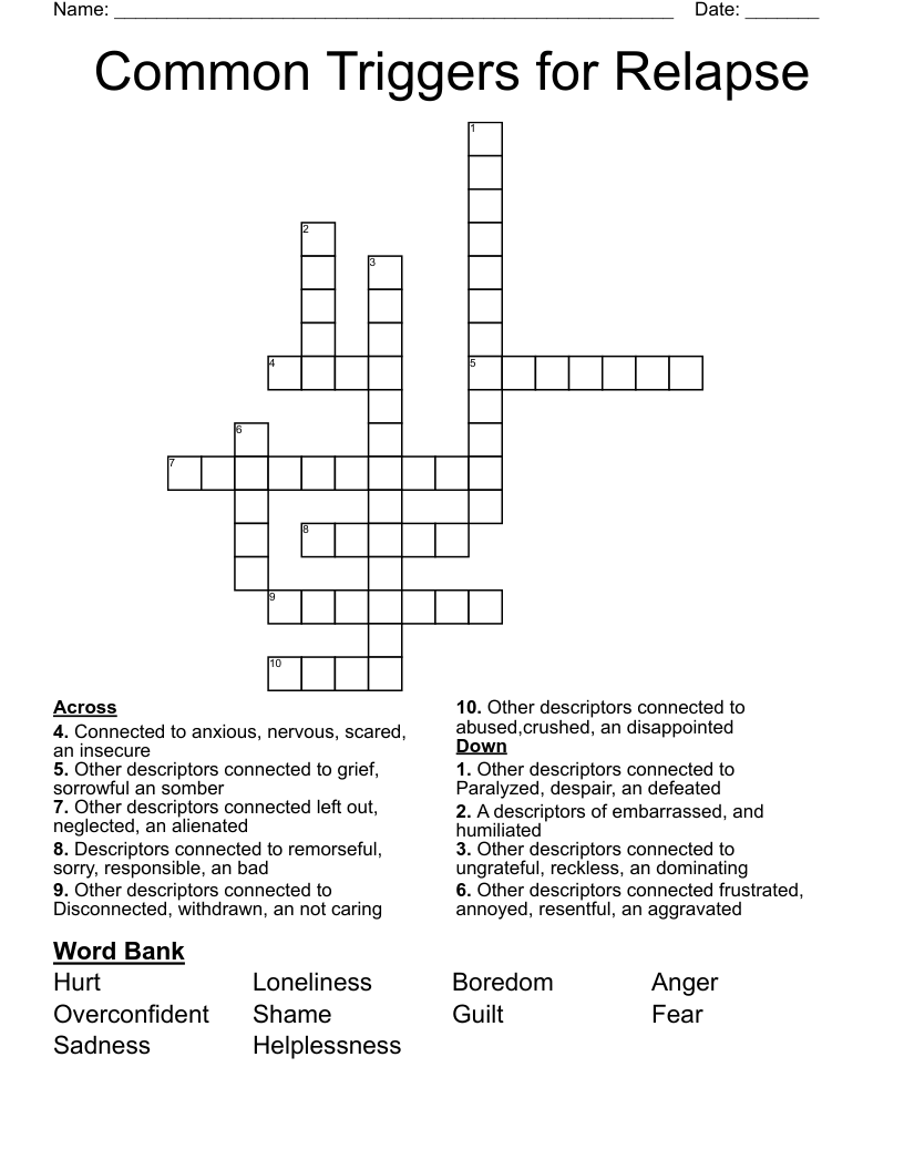 Common Triggers For Relapse Crossword WordMint Common Triggers For Relapse Crossword WordMint