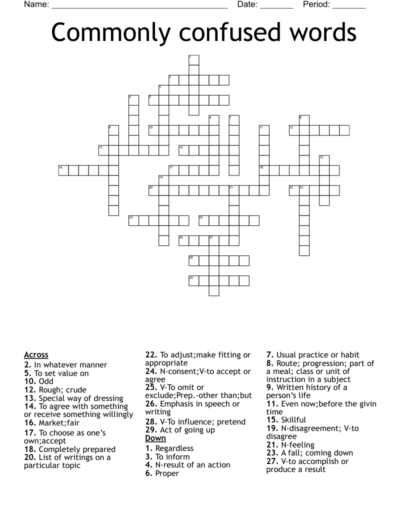 Commonly Confused Words Crossword WordMint Commonly Confused Words Crossword WordMint