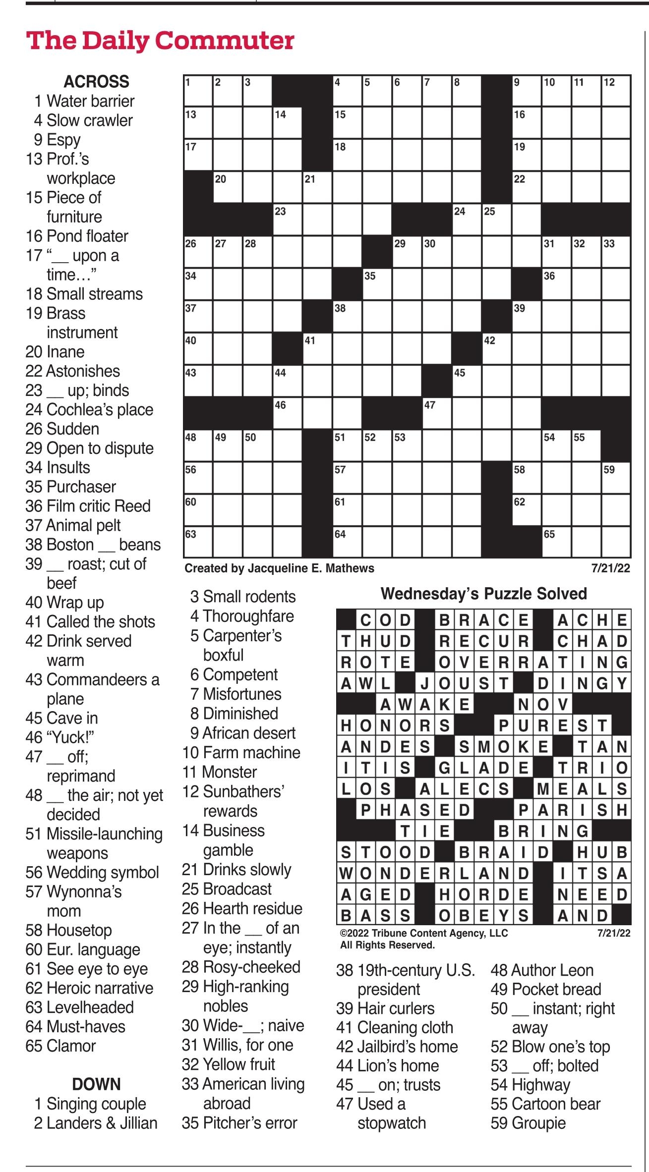 Commuter Daily Crossword Puzzles Pasadena Star News