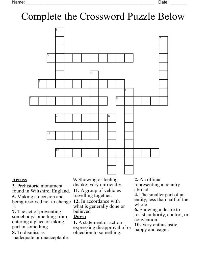 Complete The Crossword Puzzle Below WordMint Complete The Crossword Puzzle Below WordMint