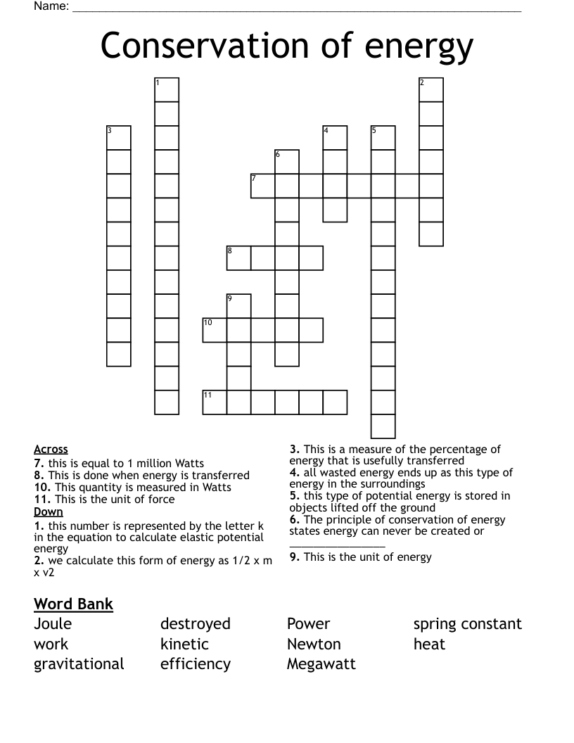 Conservation Of Energy Crossword WordMint