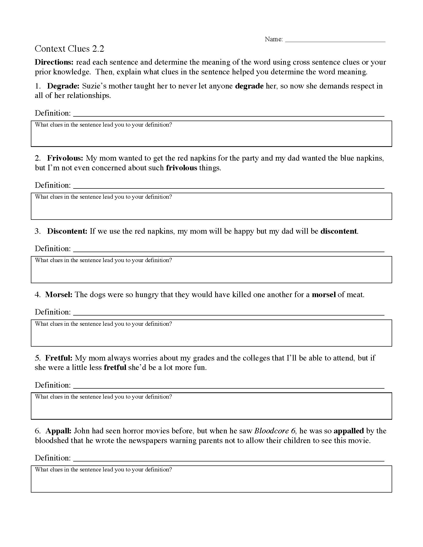 Context Clues Worksheet 2 2 Reading Activity