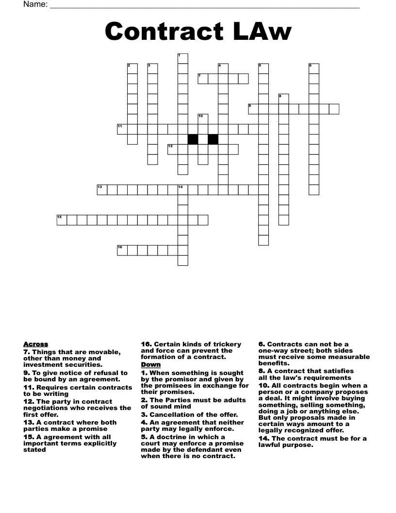 Contract LAw Crossword WordMint Contract LAw Crossword WordMint