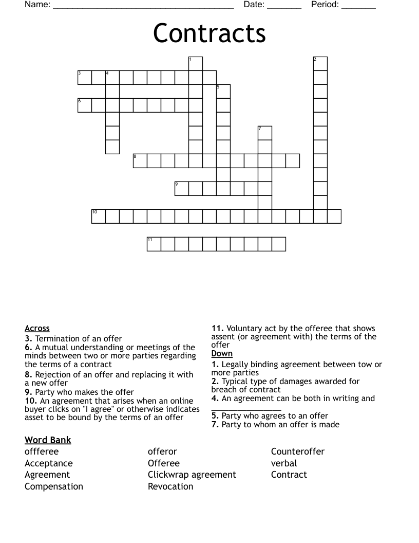 Contracts Crossword WordMint Contracts Crossword WordMint