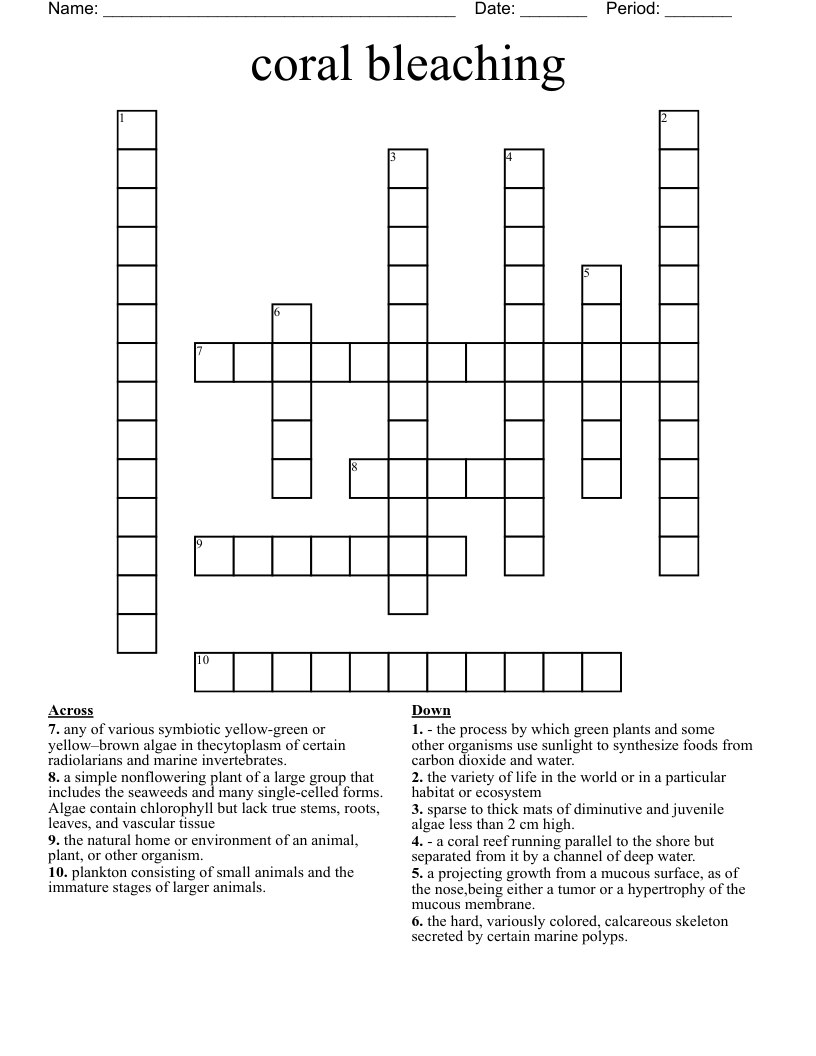 Coral Bleaching Crossword WordMint