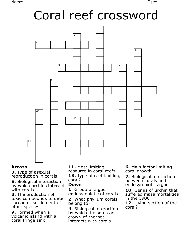 Coral Reef Crossword WordMint Coral Reef Crossword WordMint