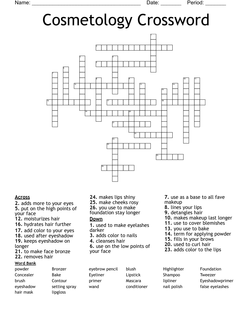 Cosmetology Crossword WordMint Cosmetology Crossword WordMint