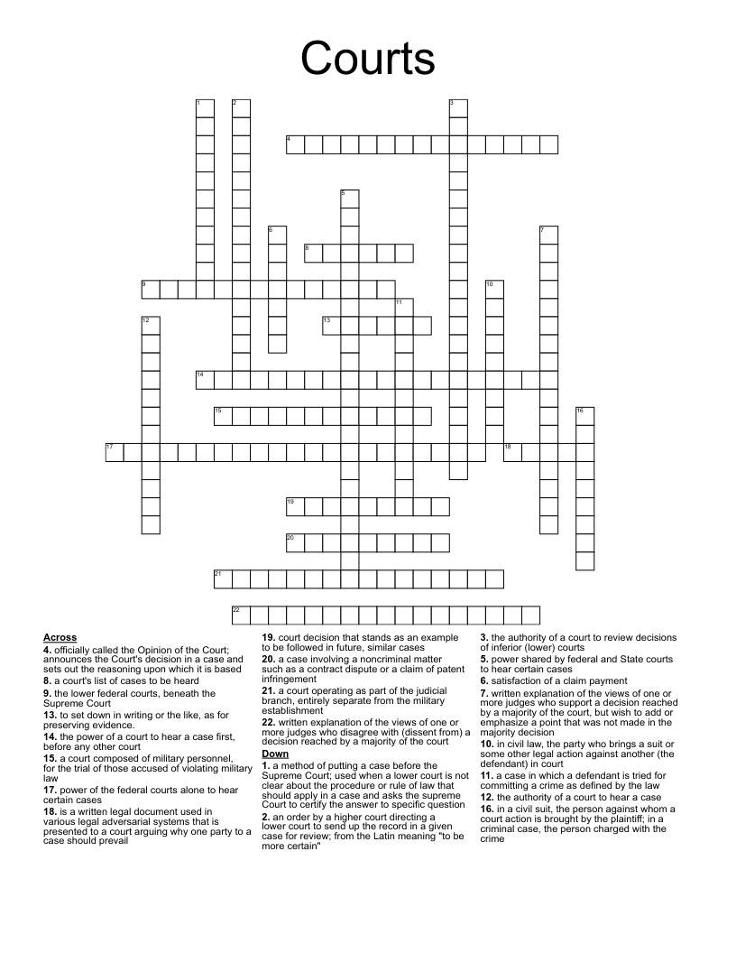 Courts Crossword WordMint