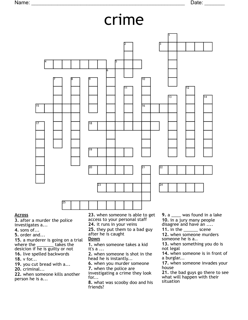 Crime Crossword WordMint Crime Crossword WordMint