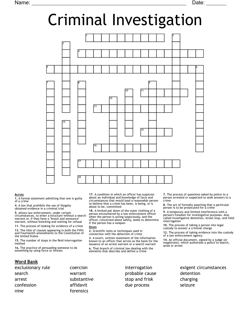 Criminal Investigation Crossword WordMint