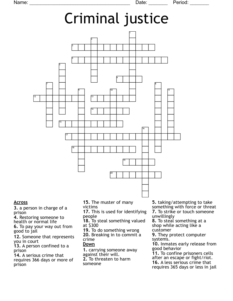 Criminal Justice Crossword WordMint Criminal Justice Crossword WordMint