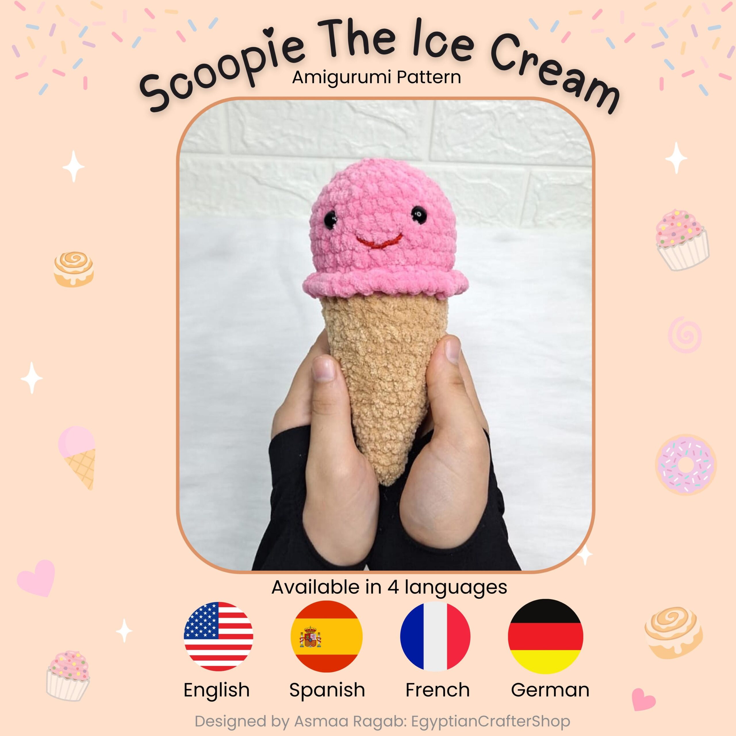Crochet Ice Cream Pattern Scoopie The Ice Cream Amigurumi PDF Tutorial 4 Languages Etsy