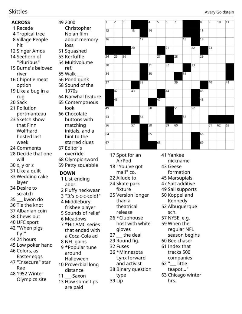 Crossword 01 22 2025 Skittles The Middlebury Campus