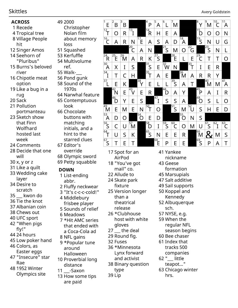 Crossword 01 22 2025 Solutions Skittles The Middlebury Campus Crossword 01 22 2025 Solutions Skittles The Middlebury Campus