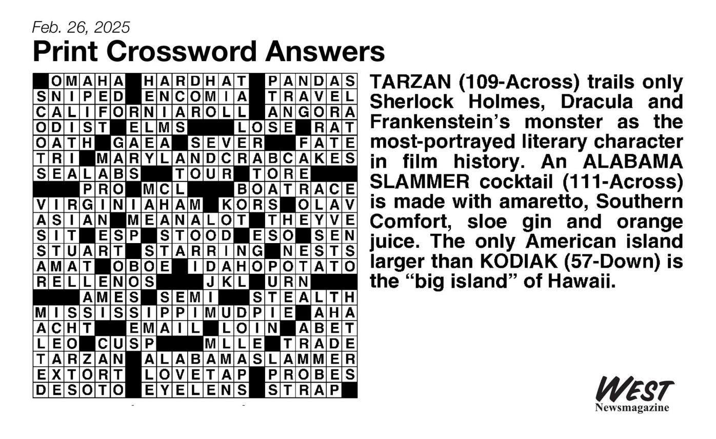 Crossword Answers Feb 26 2025 Crossword Puzzle Westnewsmagazine