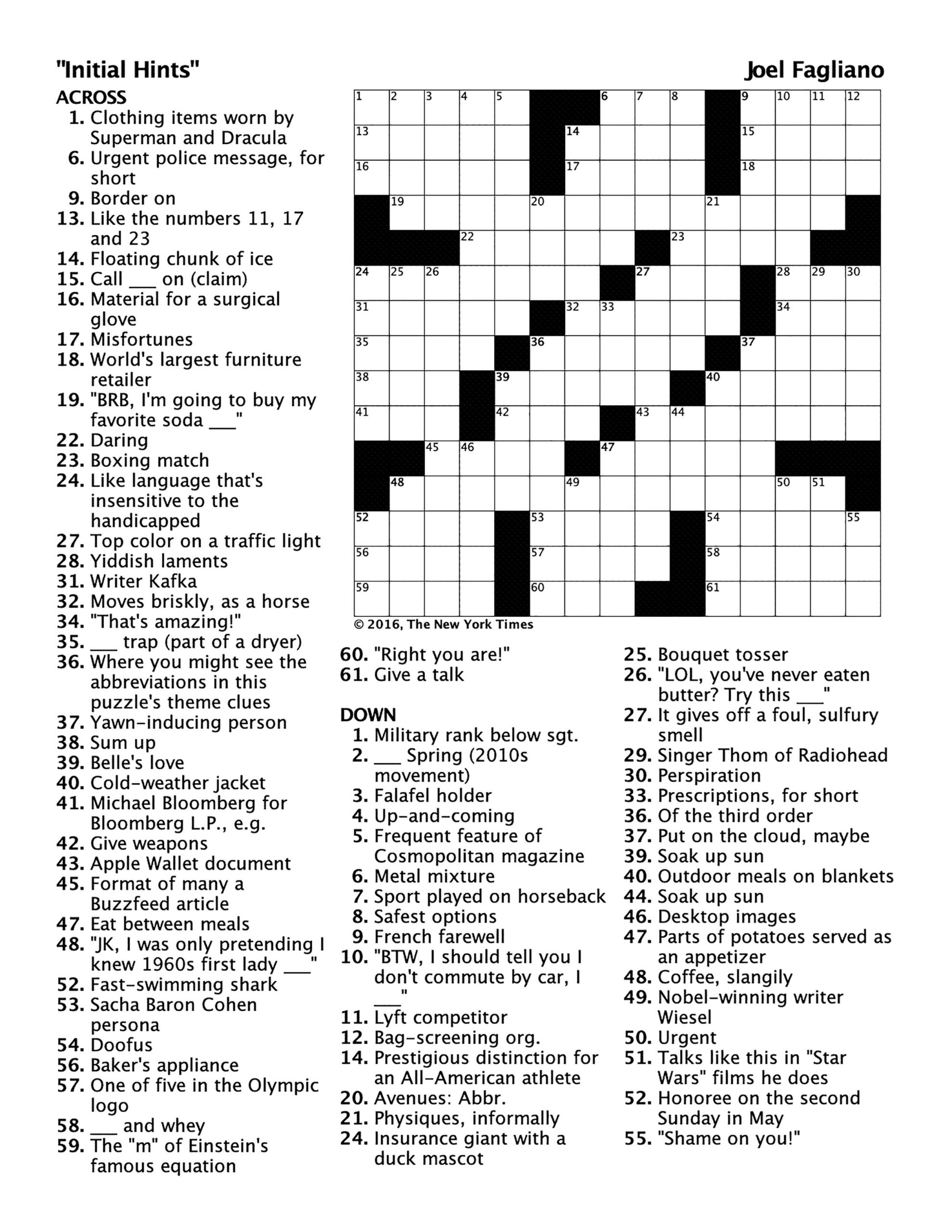 crossword puzzle clue for each
